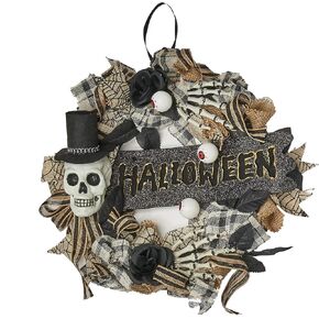 Worth Imports 18" Halloween Sign and Skull Wreath, Multicolor