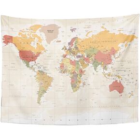 Nesphy Vintage World Map Tapestry for Kids Student, Country Retro Educational Tapestry Vintage Home Decor Wall Hanging for Living Room Bedroom Dorm 50x60 Inches