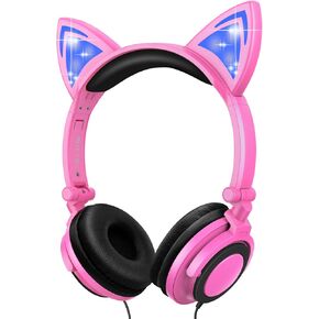 sunvito Kids Headphones, Wired Headphones for Kids Home School, Cat Ear 85db Volume Corded Toddler Headphones for Girls