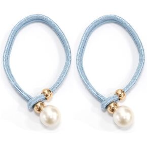 2Pcs Pearl Curtain Tiebacks, Modern Simple Style Drape Tie Backs Drape Pearl Tiebacks Decorative Holders Ropes Curtain Tie Backs with Fasten Ring for Window Drapery (Baby Blue)