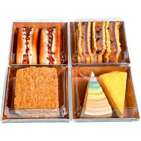 صندوق فحم مربع بني مقاس 5 بوصات مع أغطية شفافة، 30 عبوة، صناديق آمنة للمخبز من الورق المقوى كرافت مقاس 5.4 × 5 بوصات لصناديق الحلوى الصغيرة، حاوية شرائح كعكة الساندويتش الورقية من بينتو، عبوة من 30 قطعة in Kuwait