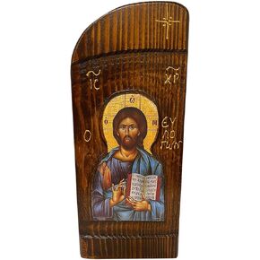 Handmade Greek Christian Orthodox Wood icon of Jesus Christ Blessing (26 X 11 cm or 10.2 X 4.3 In) Solid Wood