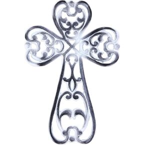 Castleore Large Size Easy Wall Hanging Home Decor Religious Christian Crosses for Wall | Best for Home, Office and As Gift | Size L 11 W 7.2 Inch | (White Antique)