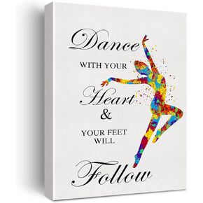 Positive Dance Wall Art Canvas Print Watercolor Dance with Your Heart Poster Framed Artwork Motivational Dancer Painting for Home Wall & Tabletop Decor