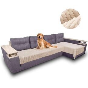2 Pcs Plush Chenille Couch Cushion Covers Washable Dog Bed Cover for for 3 Cushion Couch and 1 Chaise Universal Sofa Covers L Couch Chaise Cover for Furniture Protector(35" x 63", 35" x 75")