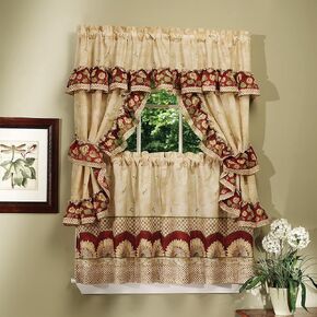 Printed Cottage Window Curtain Set - 57 Inch Width, 36 Inch Length - Sunflower - Light Filtering Polyester Drapes Include Tailored Valances, Ruffle Topper Pair of Tiebacks by Achim Home Decor