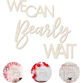 We Can Bearly Wait Sign Baby Shower Decorations, Large Wooden Banner We Can Bearly Wait Sign for Backdrop Gender Reveal Party Girl Boy Baby Bear Theme Party Decoration