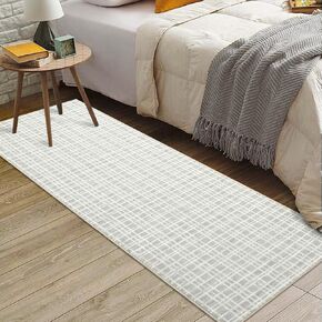 Zacoo Runner Rug 2x6 Washable Rugs Plaid Area Rug Modern Rug Runner Farmhouse Entry Rug Soft Rugs for Bedroom Aesthetic Grid Carpet Non Slip Rug for Hallway Bathroom Rugs Greenish Grey 2'x6' in Saudi Arabia
