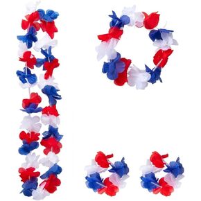 4th of July Patriotic Flower Leis Independence Day Hawaiian Party Leis Women Red White Blue Memorial Day Party Supplies