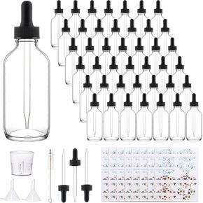42 Pack 4oz Cobalt Blue Glass Bottles with Glass Eye Droppers for Essential Oils, Perfumes & Lab Chemicals (Brush, Funnels, 3 Extra Droppers, 48 Pieces Labels & 30ml Measuring Cup Included)