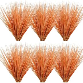 20Pcs Artificial Onion Grass Fake UV Resistant Outdoor Shrubs Plants Flowers Greenery Stems Faux Wheat Grass for Garden Home Window Box Porch Decor Orange