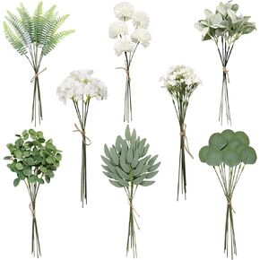 Artificial Greenery Stems Box Set 65Pcs with 8 Kinds of Faux Plants Branches Artificial Eucalyptus Spray Fake Flowers Bulk for DIY Wedding Bouquets Floral Arrangement Table Centerpieces Decor
