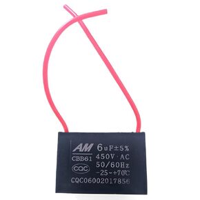 CBB61 Ceiling Fan Capacitor Electrical Power Relay Connecting Capacitor - 6uf 2-Wire, 450V, 50/60Hz (1 Pcs)