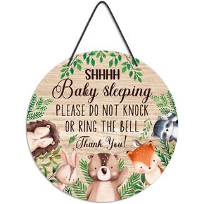 Putuo Decor Dont Ring Doorbell Sign Cute Baby Sleeping Door Sign for Front Door PVC Round Shhh Baby Is Sleeping Do Not Knock or Ring Doorbell Door Hanger for Home Baby Room Nursery Kindergarten Decor