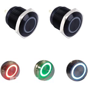 مفتاح ضغط مؤقت ثلاثي الألوان (RGB) مقاس 16 مم، حلقة LED مضيئة 12 فولت، غلاف من الألومنيوم مقاوم للماء (عبوة من قطعتين) (أسود) in Kuwait