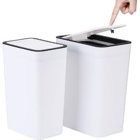 Bathroom Trash Can with Lid, 2 Pack Slim Garbage Can with Pop-Up Lid, Small Waste Basket Pet-Proof for Kitchen, Bedroom, Living Room, Office (4 Gallons / 15L + 2.6 Gallons / 10L, Black) in Kuwait