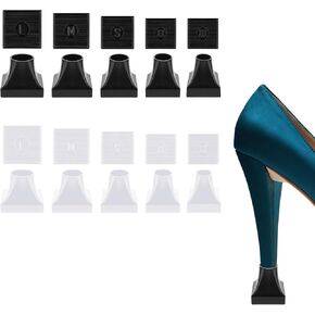 High Heel Protectors, 10 Pairs Heel Replacement Caps for High Heels 5 Sizes Non-Slip Heel Repair Caps Covers & Heel Stoppers PVC Black Heel Covers for Outdoor Weddings, Grass, Gravel, Wetlands