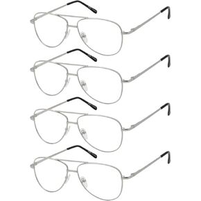 Eyekepper 4-Pack Pilot Style Metal Frame Spring Hinges Reading Glasses - Gunmetal +0.50