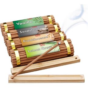 Incense Sticks, 160pcs Handmade Incense with 2 Incense Holders, Natural Sandalwood/Frankincense/Lemon/Vanilla Scent, Burns 100-120 mins, No Chemicals, Joss Sticks for Relax, Stress Relief, Sleep, YOGA