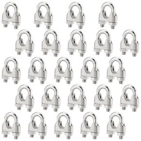 24 Pack 3/8 Inch M10 U Bolt Clamps, 304 Stainless Steel Wire Rope Cable Clip Clamp, U Bolt Saddle Fastener for Rigging Wire, Cable, Rope