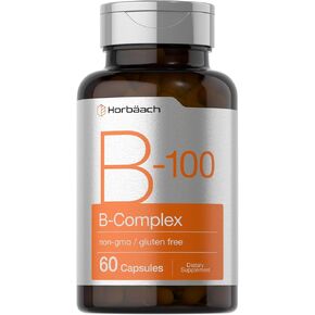 Horbäach Vitamin B-100 Complex | 60 Quick Release Capsules | Non-GMO and Gluten Free Supplement