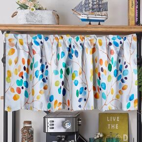 Boho Floral Kitchen Valances 18’’L Colorful Eucalyptus Leaves Blackout Half Small Window Valance Curtain for Kitchen Living Dining Room Bathroom, Decorative Privacy Fall Plants Short Curtains Valance