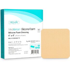 MedVance TM Silicone - Silicone Adhesive Foam Absorbent Dressing, Box of 5 dressings (4"x4") 10 Pack