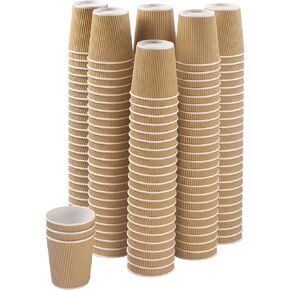 NYHI Set of 150 Ripple Insulated Kraft Paper Cups Coffee Tea Hot Cups Recyclable 3 Layer Rippled Wall For Better Insulation Perfect for Cappuccino Hot Cocoa or Iced Drinks 10 oz