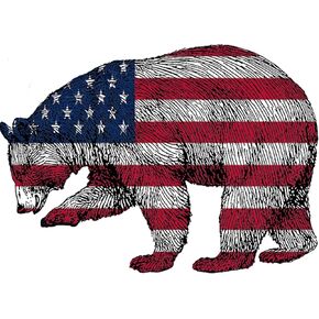 Rogue River Tactical Bear Hunter Decal Silhouette American Flag USA Large 4x4 Inch Patriotic Auto Bumper Sticker Vinyl Car Truck RV SUV Boat Window Hunting
