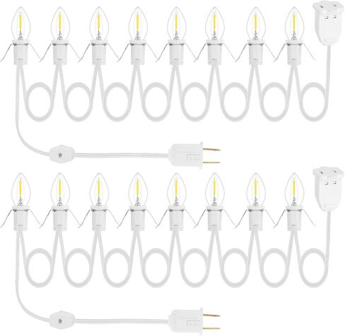 4Pack Accessory Cord with 24 LED Light Bulbs and Outlet Christmas Village Light 46.4FT White Cord with Spare Fuse Warm White C7 Lamp Christmas Village Accessories for Village Houses Craft Decoration in Saudi Arabia