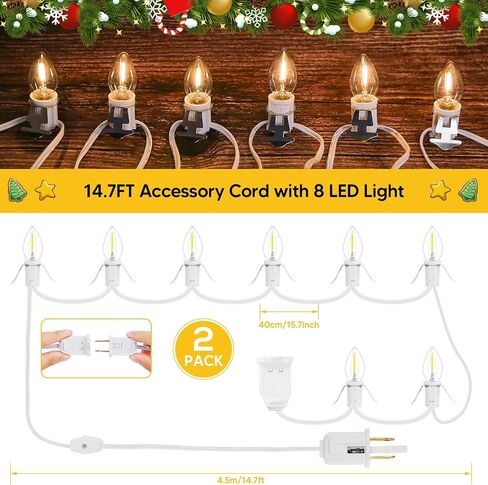 4Pack Accessory Cord with 24 LED Light Bulbs and Outlet Christmas Village Light 46.4FT White Cord with Spare Fuse Warm White C7 Lamp Christmas Village Accessories for Village Houses Craft Decoration in Saudi Arabia