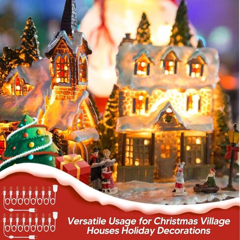 4Pack Accessory Cord with 24 LED Light Bulbs and Outlet Christmas Village Light 46.4FT White Cord with Spare Fuse Warm White C7 Lamp Christmas Village Accessories for Village Houses Craft Decoration in Saudi Arabia