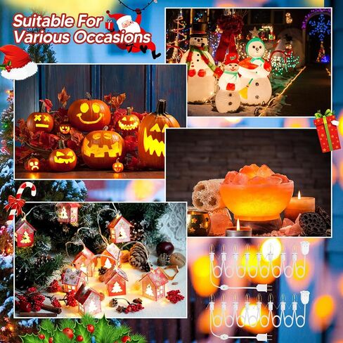 4Pack Accessory Cord with 24 LED Light Bulbs and Outlet Christmas Village Light 46.4FT White Cord with Spare Fuse Warm White C7 Lamp Christmas Village Accessories for Village Houses Craft Decoration in Saudi Arabia