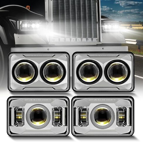 DOT 60W 4x6 LED المصابيح الأمامية [شعاع Hi/lo العلمي بشكل منفصل] بديل لـ Kenworth T800 T600 Peterbilt 379 Feightliner O-ldsmobile Cutlass H4651 H4652 H4656 H4666 H6545 أسود in Saudi Arabia