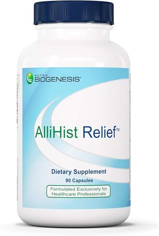 Nutra BioGenesis - AlliHist Relief - نبات القراص العضوي والكيرسيتين والحمى لدعم الأنف والجيوب الأنفية والرئة - 90 كبسولة in Kuwait