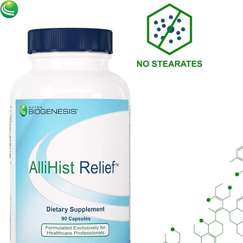 Nutra BioGenesis - AlliHist Relief - نبات القراص العضوي والكيرسيتين والحمى لدعم الأنف والجيوب الأنفية والرئة - 90 كبسولة in Kuwait