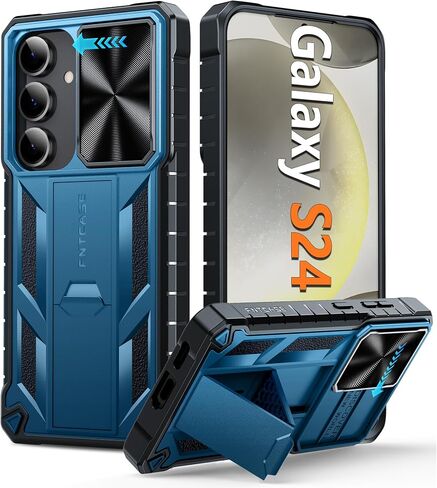FNTCASE for Samsung-Galaxy S24 Protective Case: Military Grade Dropproof Cell Phone Cover with Kickstand & Slide | Heavy Duty Rugged Phonecase Bumper Textured | Heavy Duty Protector(Black) in Kuwait