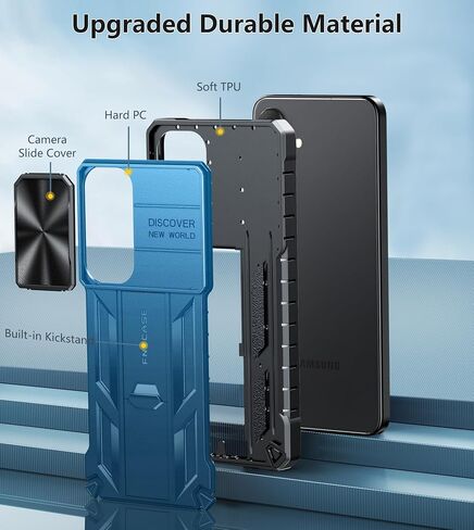 FNTCASE for Samsung-Galaxy S24 Protective Case: Military Grade Dropproof Cell Phone Cover with Kickstand & Slide | Heavy Duty Rugged Phonecase Bumper Textured | Heavy Duty Protector(Black) in Kuwait