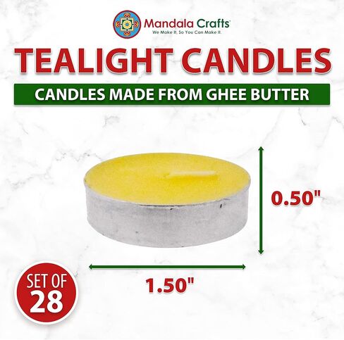 Mandala Crafts Tibetan Tealight Vanaspati Ghee Butter Lamp Candle Set for Meditation, Ceremonies, Rituals, Altars, Diwali; 28 Pack in Saudi Arabia