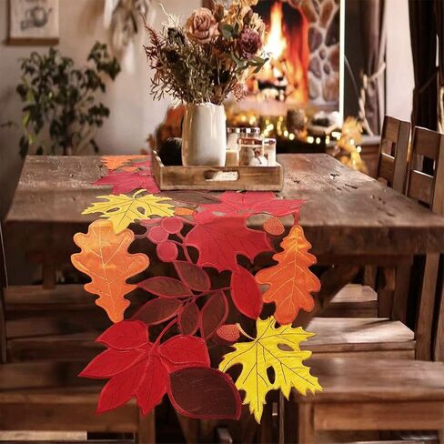 AMZALI Fall Table Runner Cutwork Embroidered Maple Leaves Dresser Scarf Harvest Table Topper for Thanksgiving's Day Home Holiday Party Decoration Runner 14"x 36" in Saudi Arabia
