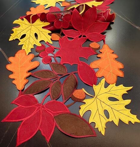 AMZALI Fall Table Runner Cutwork Embroidered Maple Leaves Dresser Scarf Harvest Table Topper for Thanksgiving's Day Home Holiday Party Decoration Runner 14"x 36" in Saudi Arabia