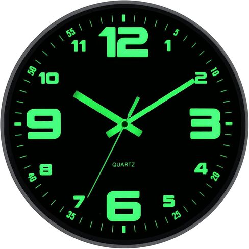 kinatime Wall Clocks Battery Operated - Glow in The Dark Wall Clock Non-tick 12 inch Silent Wall Clock for Bedroom Living Room and Office Decor in Saudi Arabia