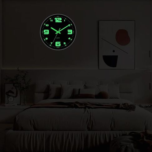 kinatime Wall Clocks Battery Operated - Glow in The Dark Wall Clock Non-tick 12 inch Silent Wall Clock for Bedroom Living Room and Office Decor in Saudi Arabia