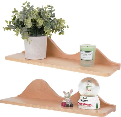 Wood Floating Shelves Wall Mounted Set of 2 for Wall Decor, Natural Wood Floating Shelves for Living Room/Bedroom/Kitchen Decor Storage (Natural) in Saudi Arabia