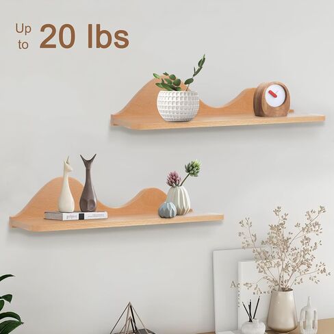 Wood Floating Shelves Wall Mounted Set of 2 for Wall Decor, Natural Wood Floating Shelves for Living Room/Bedroom/Kitchen Decor Storage (Natural) in Saudi Arabia