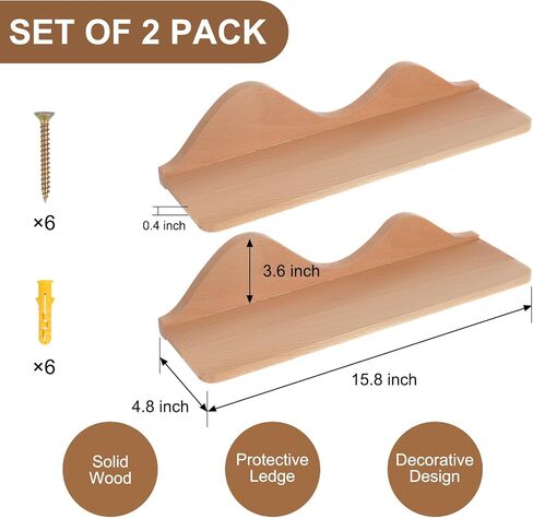 Wood Floating Shelves Wall Mounted Set of 2 for Wall Decor, Natural Wood Floating Shelves for Living Room/Bedroom/Kitchen Decor Storage (Natural) in Saudi Arabia