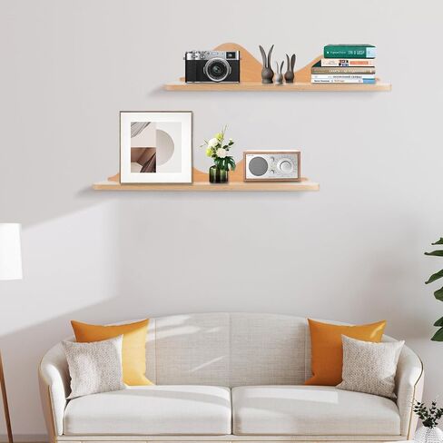 Wood Floating Shelves Wall Mounted Set of 2 for Wall Decor, Natural Wood Floating Shelves for Living Room/Bedroom/Kitchen Decor Storage (Natural) in Saudi Arabia