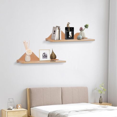 Wood Floating Shelves Wall Mounted Set of 2 for Wall Decor, Natural Wood Floating Shelves for Living Room/Bedroom/Kitchen Decor Storage (Natural) in Saudi Arabia