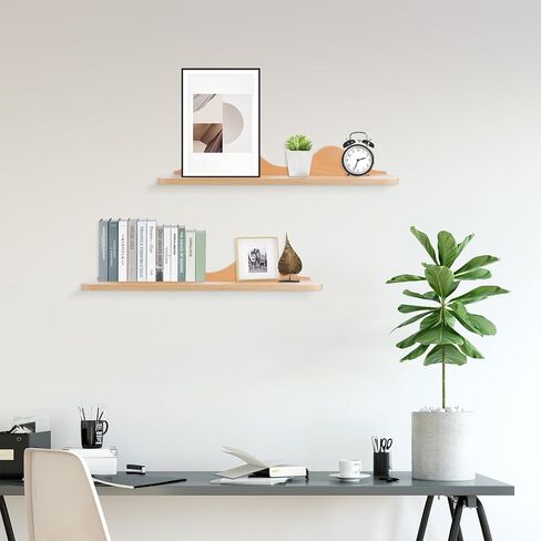 Wood Floating Shelves Wall Mounted Set of 2 for Wall Decor, Natural Wood Floating Shelves for Living Room/Bedroom/Kitchen Decor Storage (Natural) in Saudi Arabia