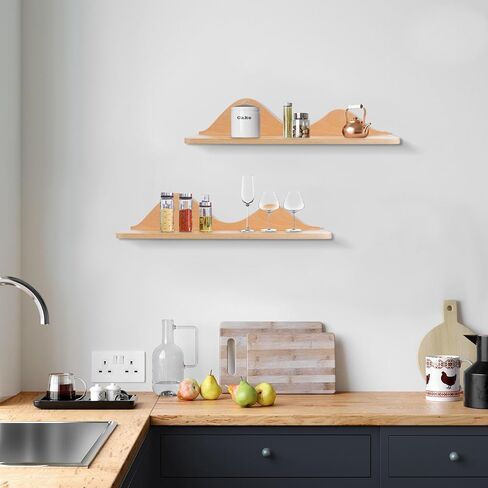Wood Floating Shelves Wall Mounted Set of 2 for Wall Decor, Natural Wood Floating Shelves for Living Room/Bedroom/Kitchen Decor Storage (Natural) in Saudi Arabia